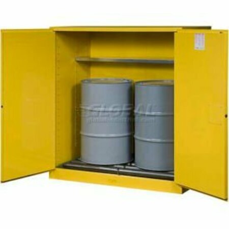 JUSTRITE JustriteÂ Drum Cabinet 110 Gal. Capacity Vertical Manual Close Hazmat Flammable W/ Drum Rollers 899161